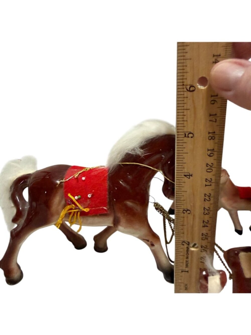 Vintage Ceramic Horse with 5 Ponies on Chain Figurine Red Saddle Japan Artmark - Picture 8 of 15